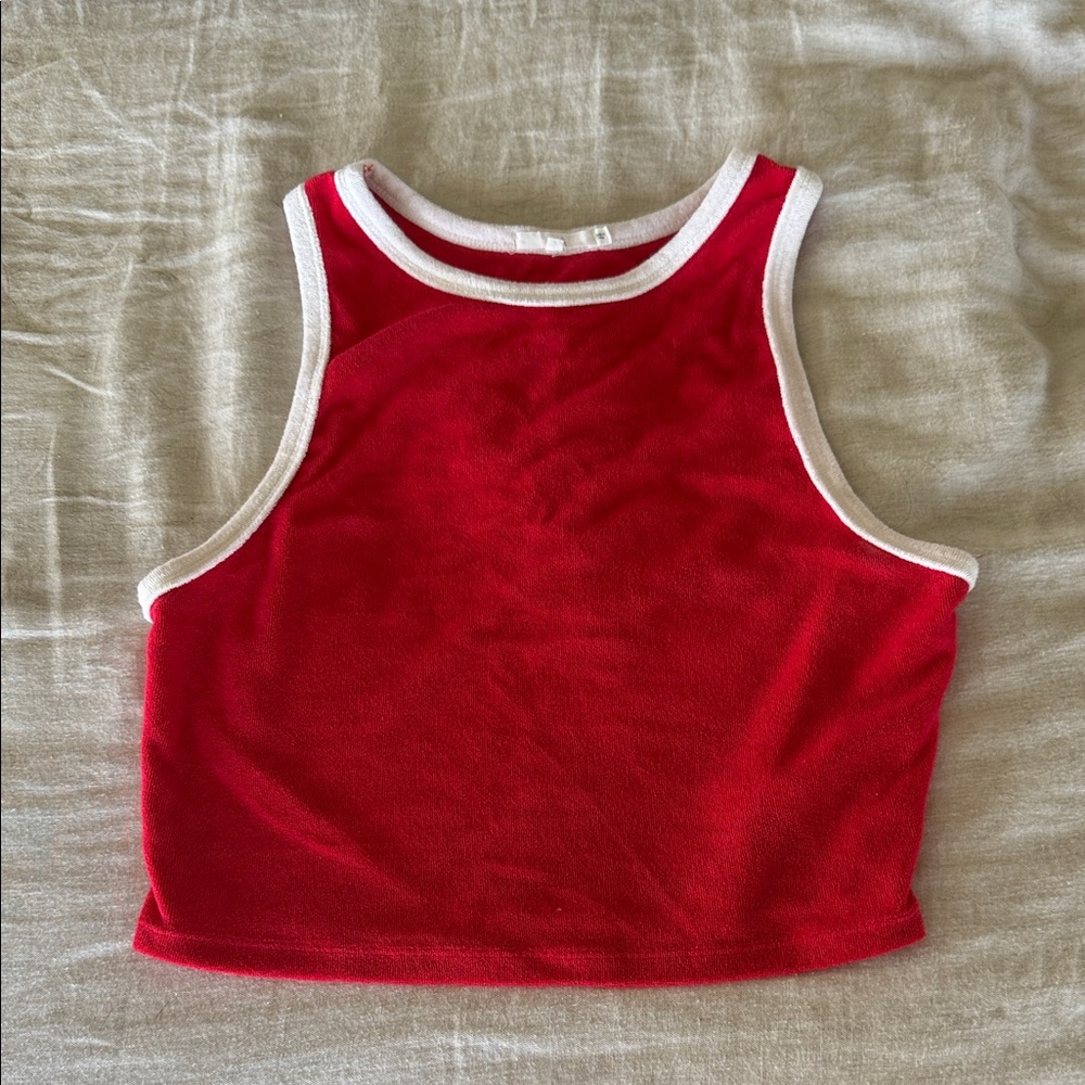 Nia Terry Cloth Red & White Sporty Crop Top